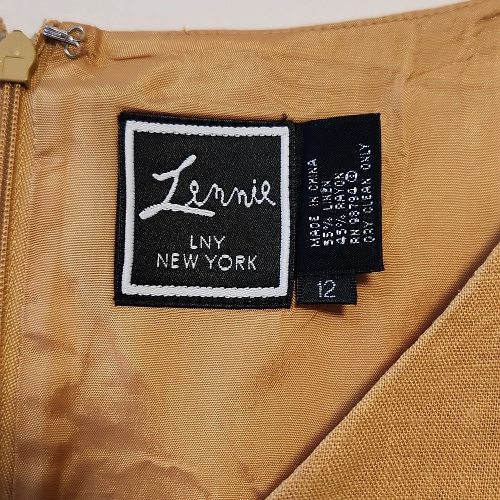 Lennie LNY New York Gold Linen Blend Lace-up Front Shift Dress Sz 12 Vintage